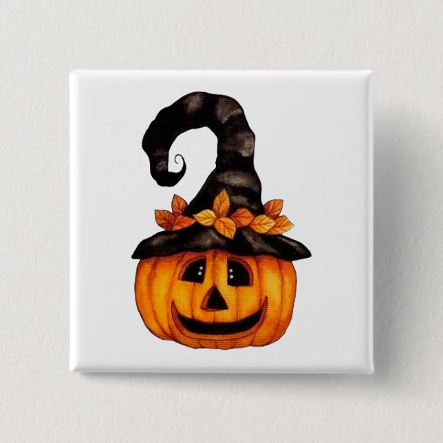 Autumn Halloween Jack-o-Lantern Pumpkin Button (Front)