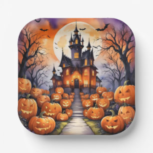 Autumn Halloween Modern Pumpkin Collection Paper Plate