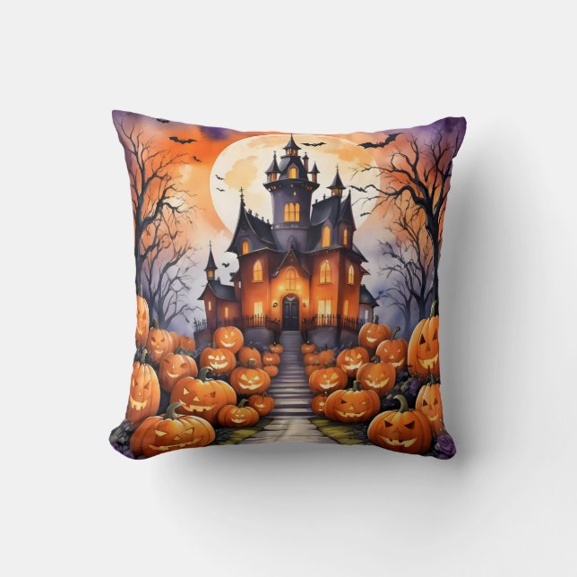 Autumn Halloween Modern Pumpkin Collection Throw Pillow (Front)