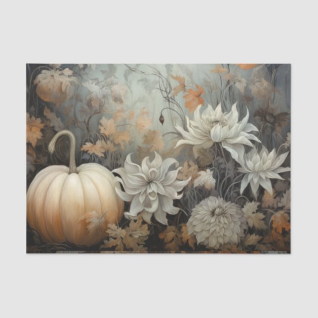 Autumn Halloween Pumpkin with Flowers Decoupage Tissue Paper (Front)