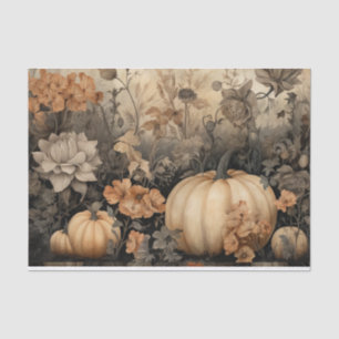 Autumn Halloween Pumpkin with Flowers Decoupage Tissue Paper