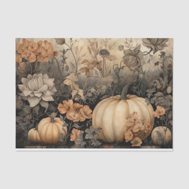 Autumn Halloween Pumpkin with Flowers Decoupage Tissue Paper (Front)