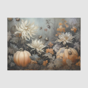 Autumn Halloween Pumpkin with Flowers Decoupage Tissue Paper