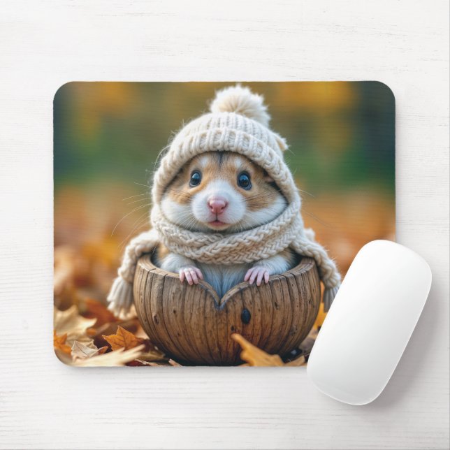 Autumn Hamster In a Walnut Shell Mouse Pad (With Mouse)