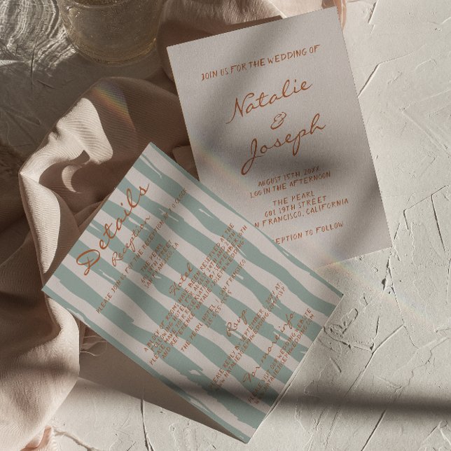 Autumn Hand Written Pinstripes All In One Wedding Invitation (Creator Uploaded)