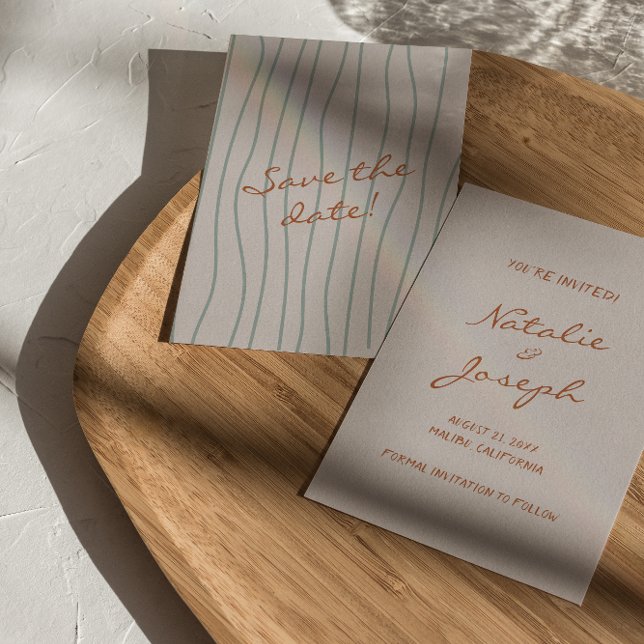 Autumn Handwritten Earthy Retro Pinstripes Wedding Save The Date (Creator Uploaded)