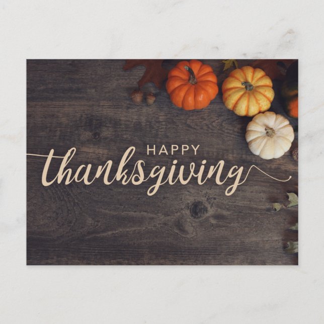 Autumn Happy Thanksgiving Rustic Leaves Gourds Postcard (Front)