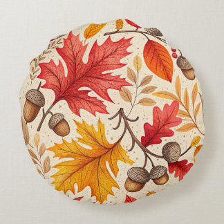 Autumn Harmony: A Colourful Fall Pattern Round Pillow