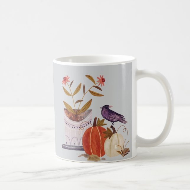 Autumn Harmony – Cozy Fall Crow and Pumpkins  Coffee Mug (Right)