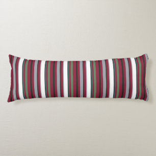 Autumn Harmony Stripes – Burgundy, Green, and Grey Body Pillow