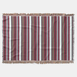 Autumn Harmony Stripes – Burgundy, Green, and Grey Throw Blanket