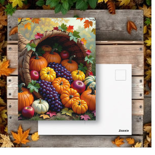 Autumn Harvest and Blessings Cornucopia  Postcard