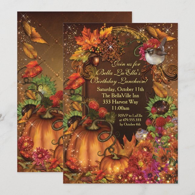 Autumn Harvest Birthday Celebration Invitations (Front/Back)