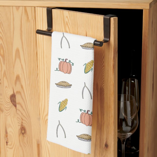 Autumn Harvest Doodle Pretty Thanksgiving Kitchen Towel (Thirds Fold)