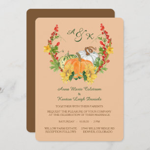 Autumn Harvest Floral Wreath Monogram Wedding Invitation