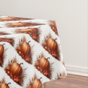 Autumn Harvest Foliage with Pumpkin Tablecloth