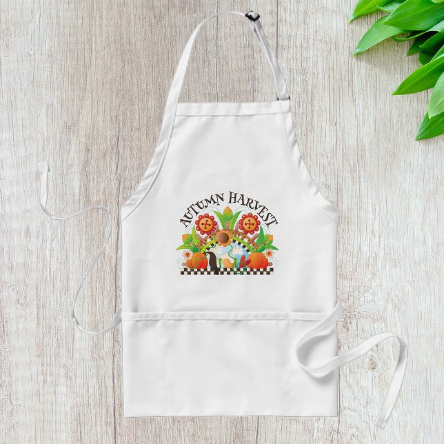 Autumn Harvest Folk Art Pumpkin and Sunflower Fall Standard Apron (Creator Uploaded)