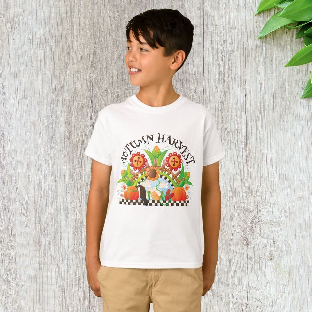 Autumn Harvest Folk Art Pumpkin and Sunflower Fall T-Shirt (Creator Uploaded)