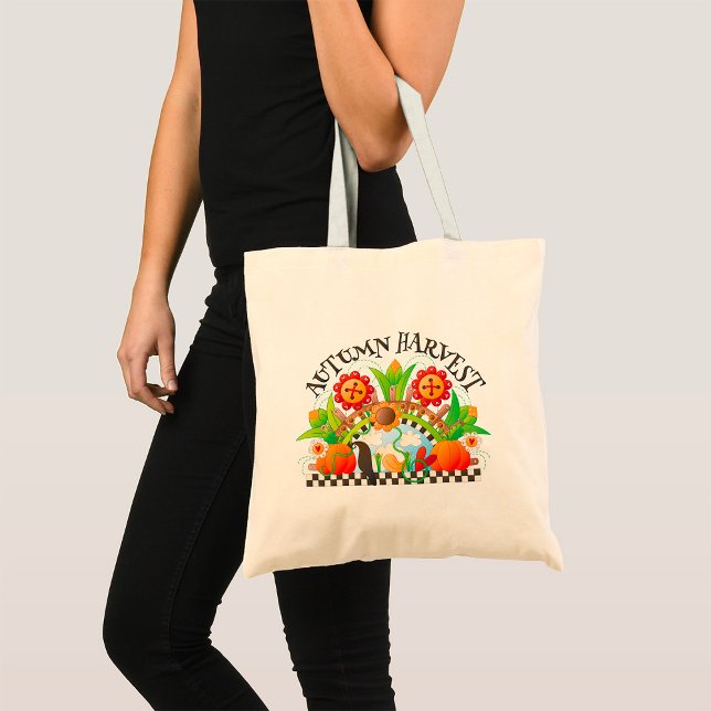 Autumn Harvest Folk Art Pumpkin and Sunflower Fall Tote Bag (Creator Uploaded)