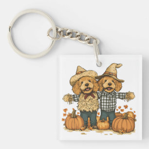 Autumn Harvest Goldendoodle Dogs Keychain