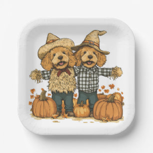 Autumn Harvest Goldendoodle Dogs Paper Plate