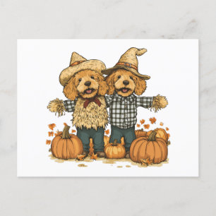 Autumn Harvest Goldendoodle Dogs Postcard