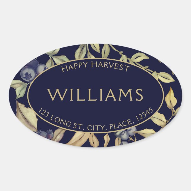 Autumn Harvest Leaves & Berries Customizable Oval Sticker (Front)
