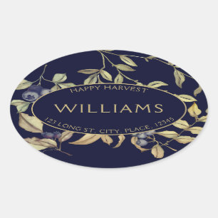 Autumn Harvest Leaves & Berries Customizable Oval Sticker