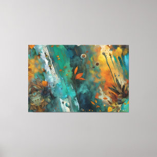 Autumn harvest paint Teal Rust Gold Abstract Canvas Print
