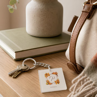 Autumn Harvest Personalized Monogram Keychain
