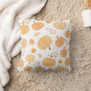 Autumn Harvest Pumpkin and Leaf Pastel Pattern Throw Pillow