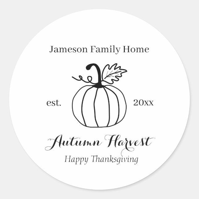 Autumn Harvest Pumpkin Family Home        Classic Round Sticker (Front)