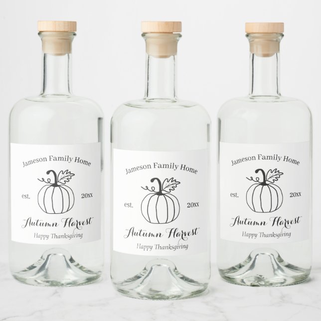 Autumn Harvest Pumpkin Family Home     Liquor Bottle Label (Bottles)
