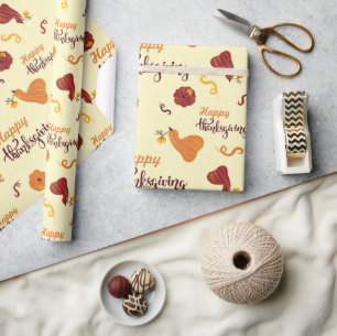 Autumn Harvest Pumpkin Happy Thanksgiving Seamless Wrapping Paper