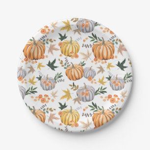 Autumn Harvest Pumpkin Thanksgiving Pattern Paper Plate