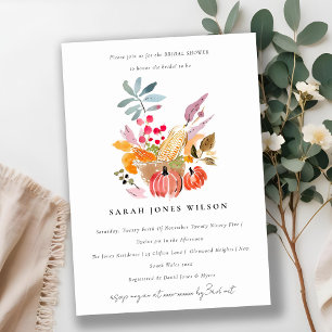 Autumn Harvest Pumpkin Watercolor Bridal Shower Invitation