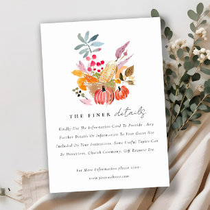Autumn Harvest Pumpkin Watercolor Wedding Detail Enclosure Card
