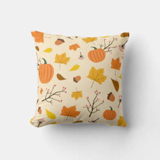 Autumn Harvest Pumpkin with Maple Leaf Pattern Throw Pillow