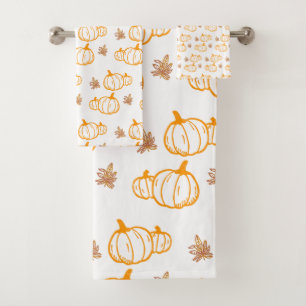 Autumn Harvest Pumpkins and Leaves Bath Towel Set