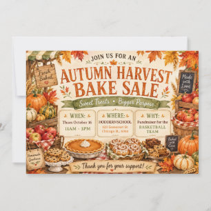 Autumn Harvest Rustic Fall Bakery Bake Sale Invitation