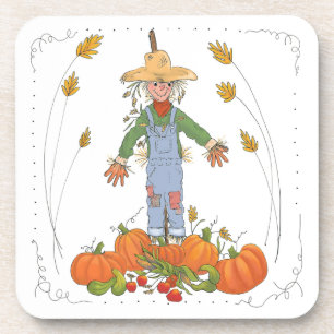Autumn Harvest Scarecrow in Pumpkin Patch Coaster