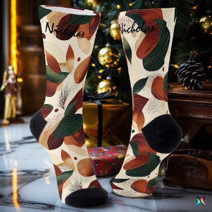 Autumn Harvest Socks in Cream, Rust, and Green