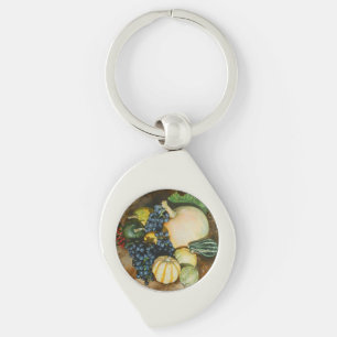 Autumn Harvest Still Life with Pumpkins, Gourds Keychain