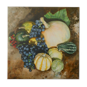 Autumn Harvest Still Life with Pumpkins, Gourds Tile