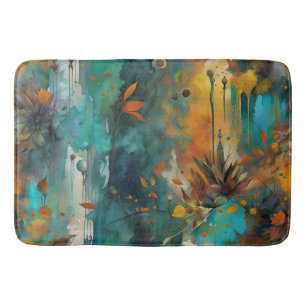 Autumn Harvest Teal Rust Gold Abstract Bath Mat