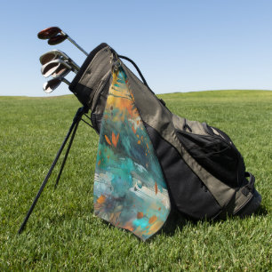 Autumn Harvest Teal Rust Gold Abstract Golf Towel