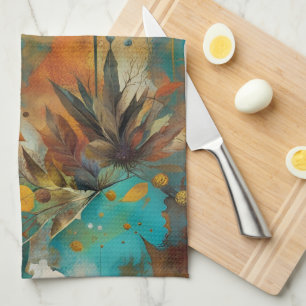 Autumn Harvest Teal Rust Gold Abstract Kitchen Towel