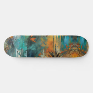 Autumn Harvest Teal Rust Gold Abstract Skateboard