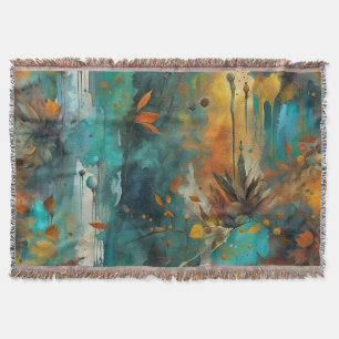 Autumn Harvest Teal Rust Gold Abstract Throw Blanket