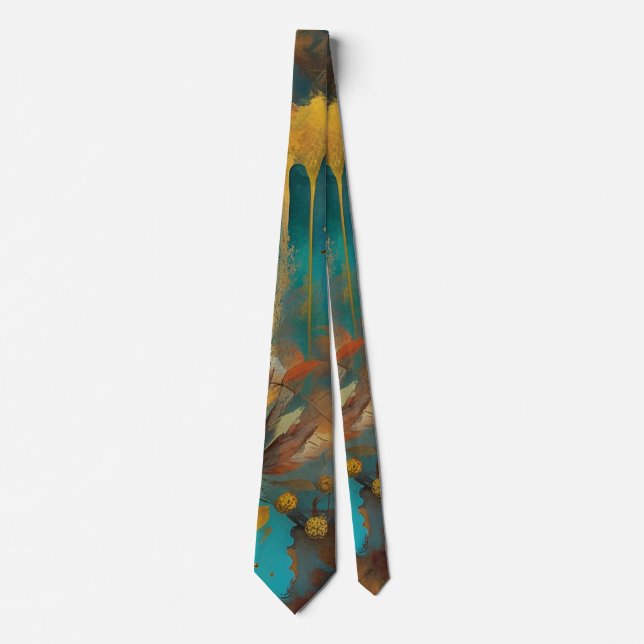Autumn Harvest Teal Rust Gold Abstract Tie (Front)